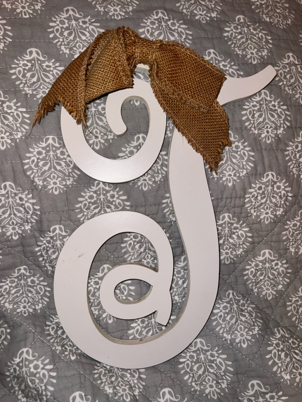 Kirklands Cream Decorative Wooden Letter J with Burlap Accent